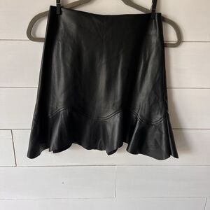 BSL Linda Skirt Vegan Leather Peplum Ruffle Mini Skirt Black XS Faux Leather